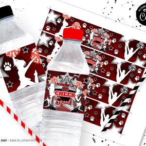 Etichette per acqua Cheerleading, modelli stampabili, etichette per bevande Cheer Squad, etichette per acqua modificabili Cheerleaders, etichette per succhi