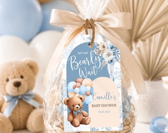 Teddy bear baby shower gift tag editable printable template