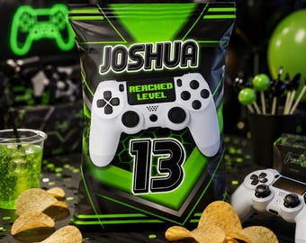 Gamer Birthday chip bag wrapper editable printable template