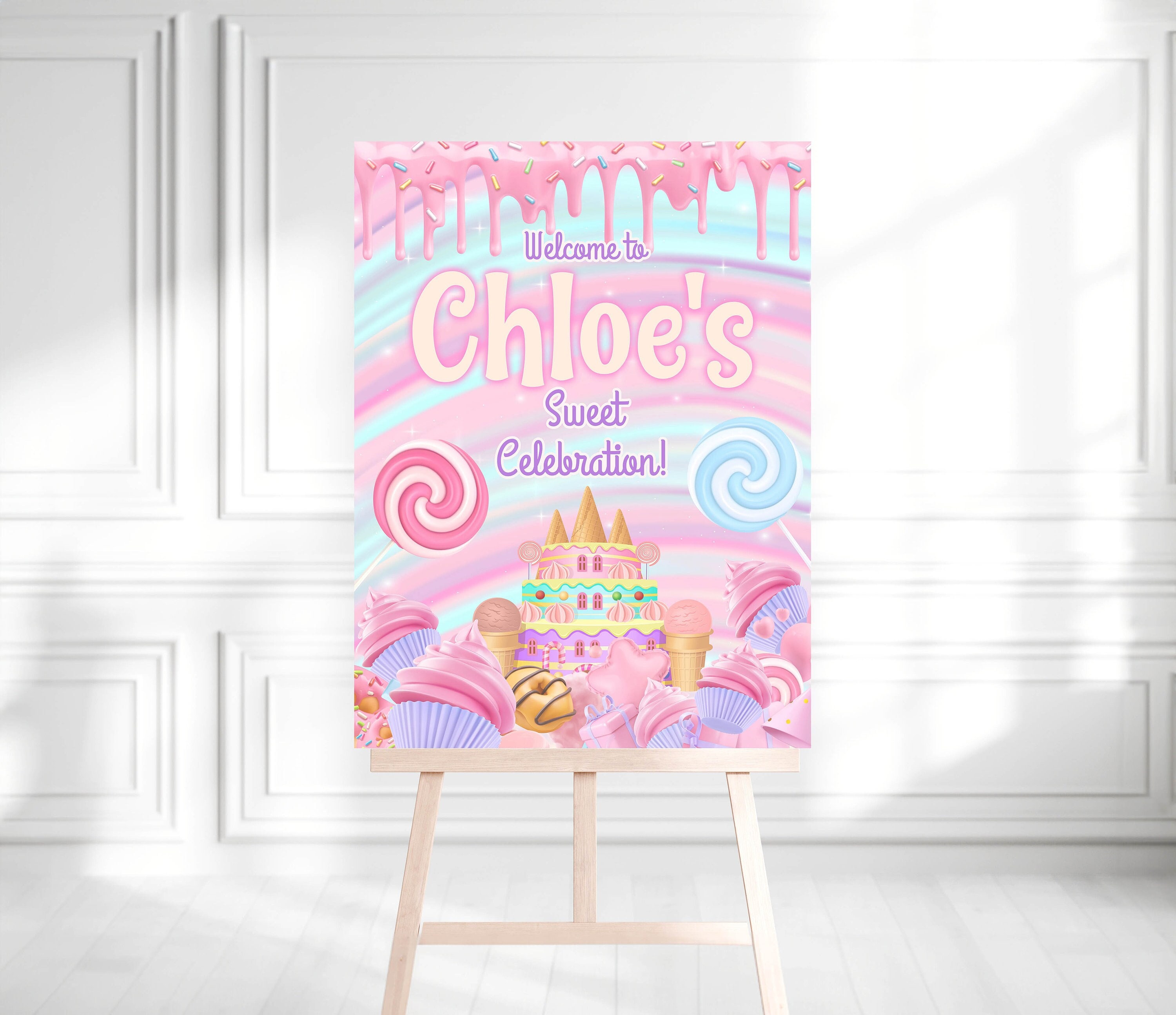 Candyland Geburtstags-Willkommensschild: Bearbeitbares Donut & Candy-Thema (Digitaler Download)