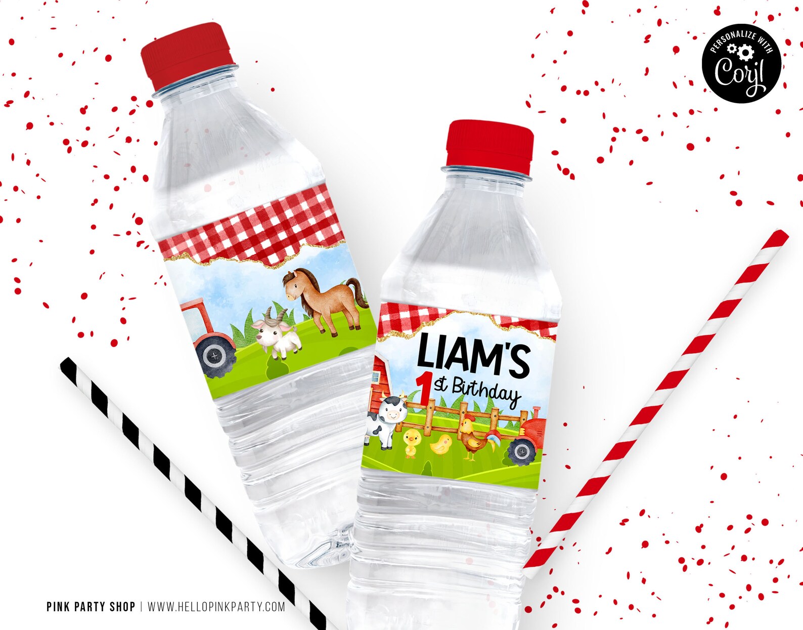 Farm Animals Water Bottle Labels Editable Printable Template Etsy