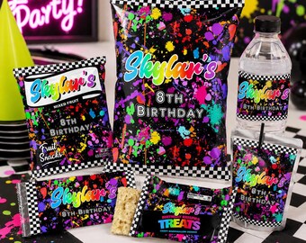 Editable Paint Splatter Birthday Party Art Favor Templates Kit