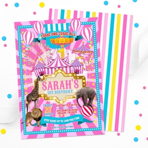 Circus Birthday Invitation Editable template Pink Carnival Birthday Invitation Carnival Invitation Carnival circus Invite Instant Download