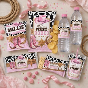 Cowgirl 1st Rodeo Birthday Party Bundle: Editable Favors Labels Canva Template (Digital Download) CWG1 image 2