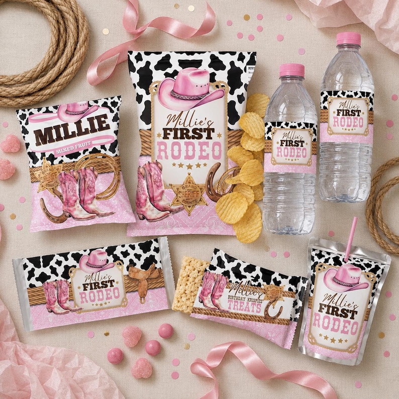 Cowgirl 1st Rodeo Birthday Party Bundle: Editable Favors Labels Canva Template (Digital Download) CWG1 image 2