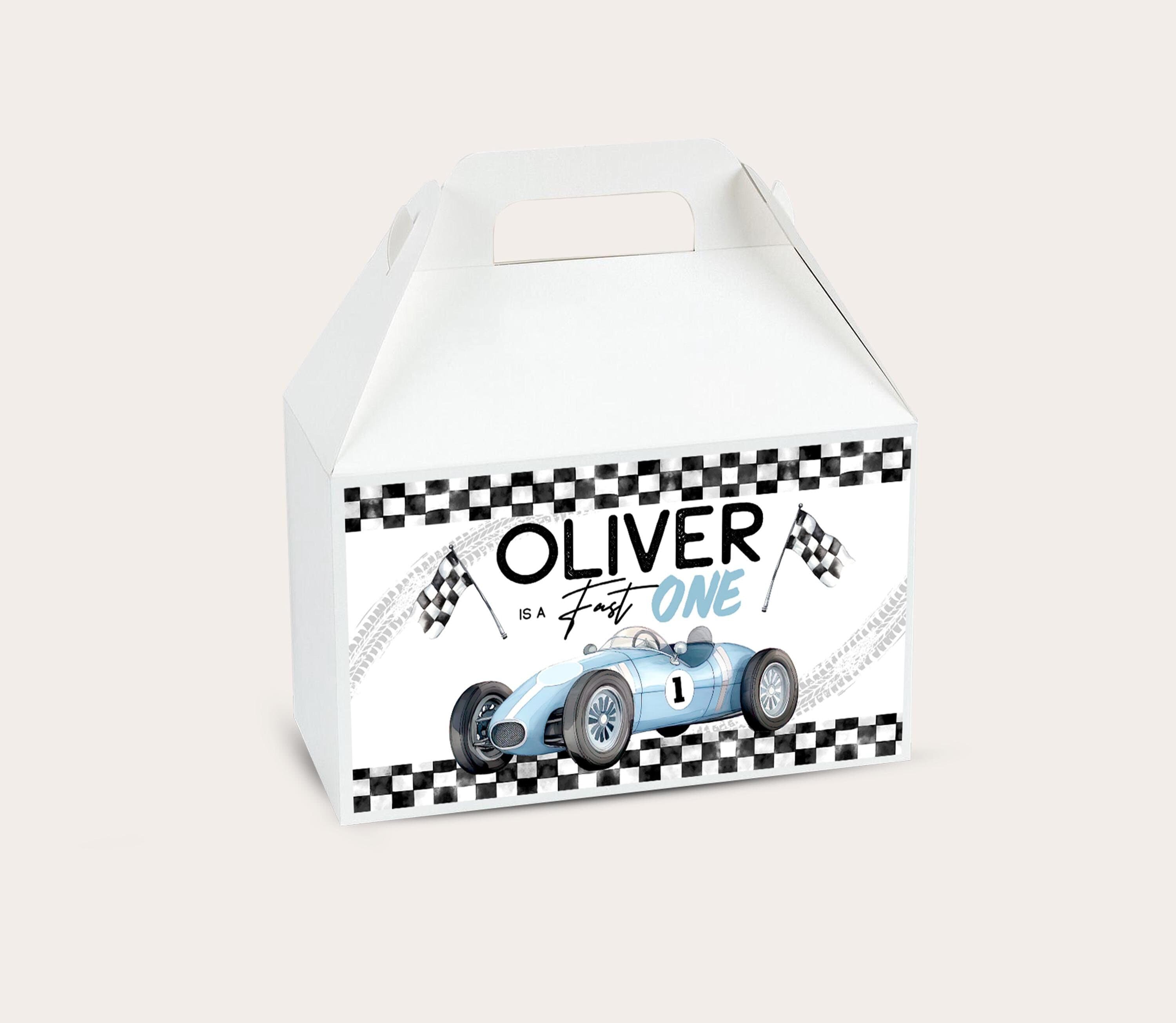 Race Car Favor Box Label: Fast One Birthday Party Decor (Digital Template) FO001