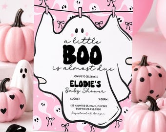 Pink Ghost Baby Shower Invitation: Halloween editable Invite (Digital Download, 5x7 inches)