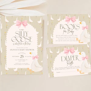 Silly Goose Baby Shower Invitation Bundle Geese Baby Shower Invitation Diaper Books Card Editable Template Goose for Girl Edit in CANVA CI23