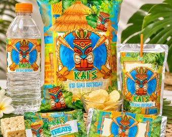 Luau Tiki Birthday Party Bundle: Editable Favor Templates (Digital Download)