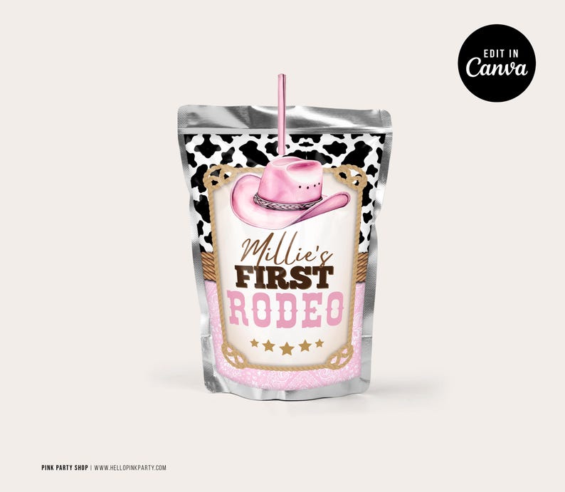Cowgirl 1st Rodeo Birthday Party Bundle: Editable Favors Labels Canva Template (Digital Download) CWG1 image 6