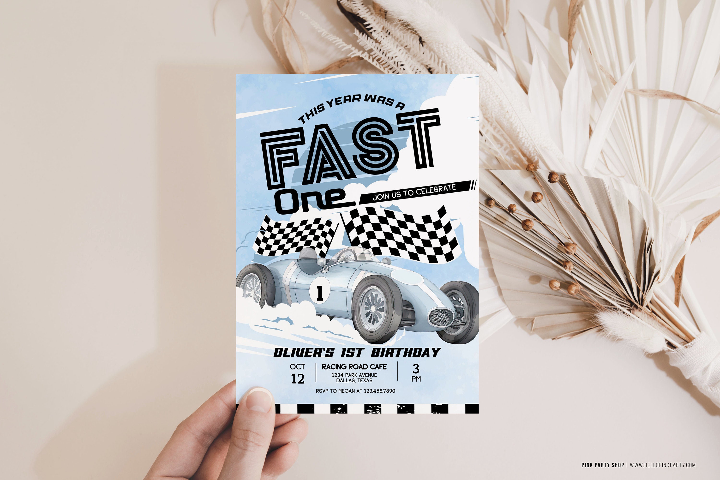 Fast One Race Car 1st Birthday Invitation: Editable Printable Template ...