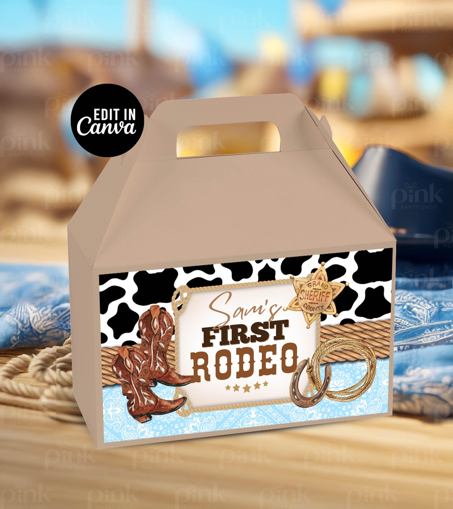 Pink Rodeo Theme Gable Box Cowboy Birthday Gable Box Labels: Rodeo Party Favors (printable Canva ...