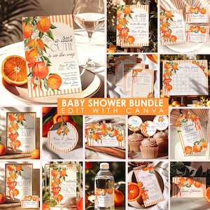 Little Cutie Baby Shower Bundle bearbeitbare Vorlage Orange Baby Shower Paket Eine kleine Cutie auf dem Weg Canva Instant Download CI19