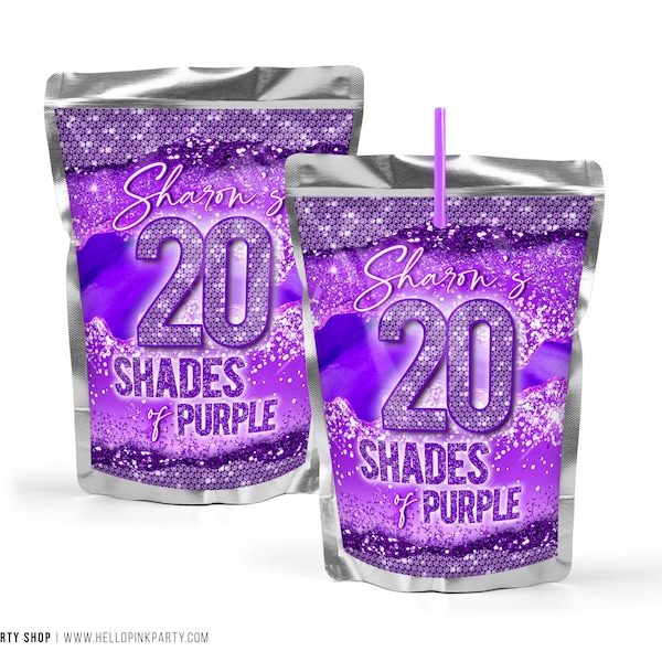 Shades of purple Birthday Juice pouch label, Template Printable, purple party editable labels, instant download purple juice pouch label