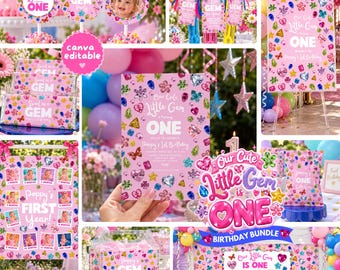Little Gem First Birthday Party Bundle, Rhinestone Girl Party Printables