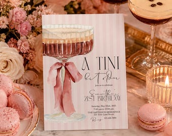 Martini Birthday Invitation: Tini Bit Older, Editable Canva Template (Digital Download) CI29