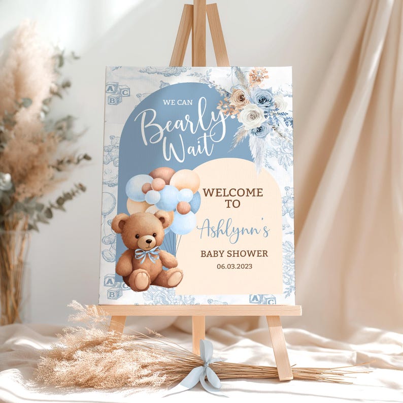 Teddy Bear Baby Shower Welcome Sign, Boho Bear Boy Decor (Digital Download) image 4