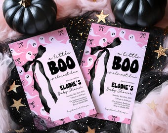 Little Boo Baby Shower Invitation: Pink Ghost, Editable Halloween Invite (Digital Download Template) LB37
