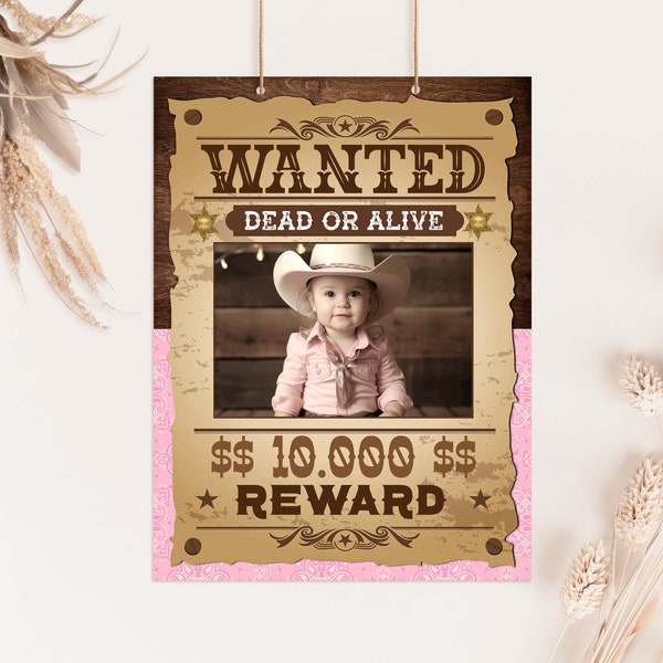 Cowgirl Birthday Printable Wanted Sign Template Rodeo Western Birthday party sign Corjl Editable party Sign Decor Wild west Entrance Board