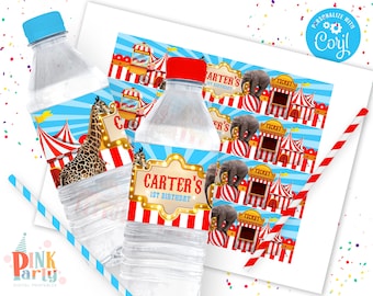 Kids Birthday water labels wrapper, Printable templates, kids Birthday beverage drink labels, kids Editable water labels, juice labels