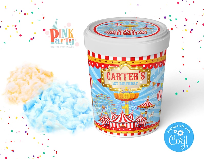 Kids Birthday Cotton Candy wrapper, Template Printable, kids Birthday favor labels, kids Editable wrappers Editable template cotton candy image 3