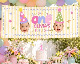 Its Fun To Be One Backdrop Banner, Canva Template, First Birthday 72 by 24 inches Banner Girl, Pastel 1st Birthday Photo Digital Download