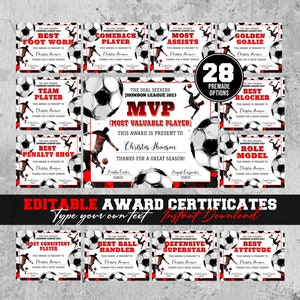 Editierbare Fußball-Award-Zertifikat Ende der Saison Fußball-Zeremonie-Zertifikat Fußball-Team-Party druckbare Fußball-Dekor-Spiel-Diplom