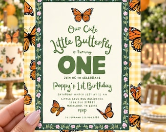 Butterfly First Birthday Invitation, Editable Girl Garden Party Template