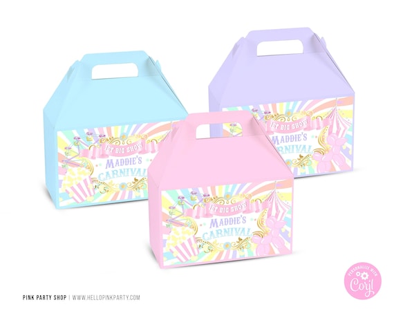 Carnival Birthday Gable Box Labels: Editable Circus Gift Box Template