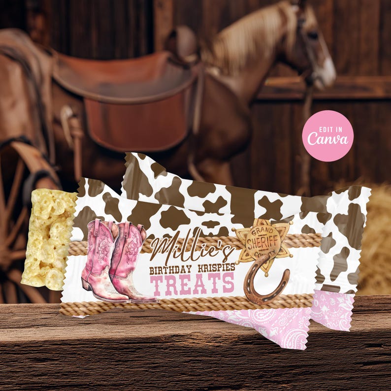 Cowgirl 1st Rodeo Candy Bar Wrapper: Pink Western Birthday (editable ...
