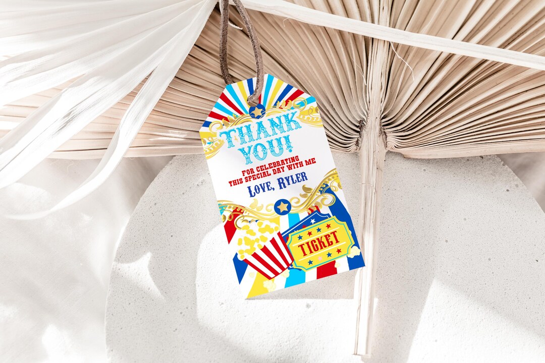 Fair Tags Fun Fair Birthday Thank You Tag, Template Printable, Carnival Red Blue ...