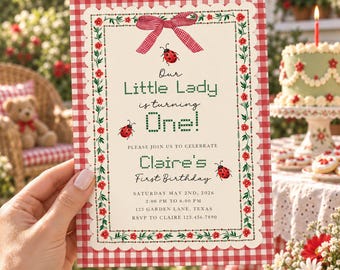 Ladybug First Birthday Invitation, Little Lady Turning One Editable Template