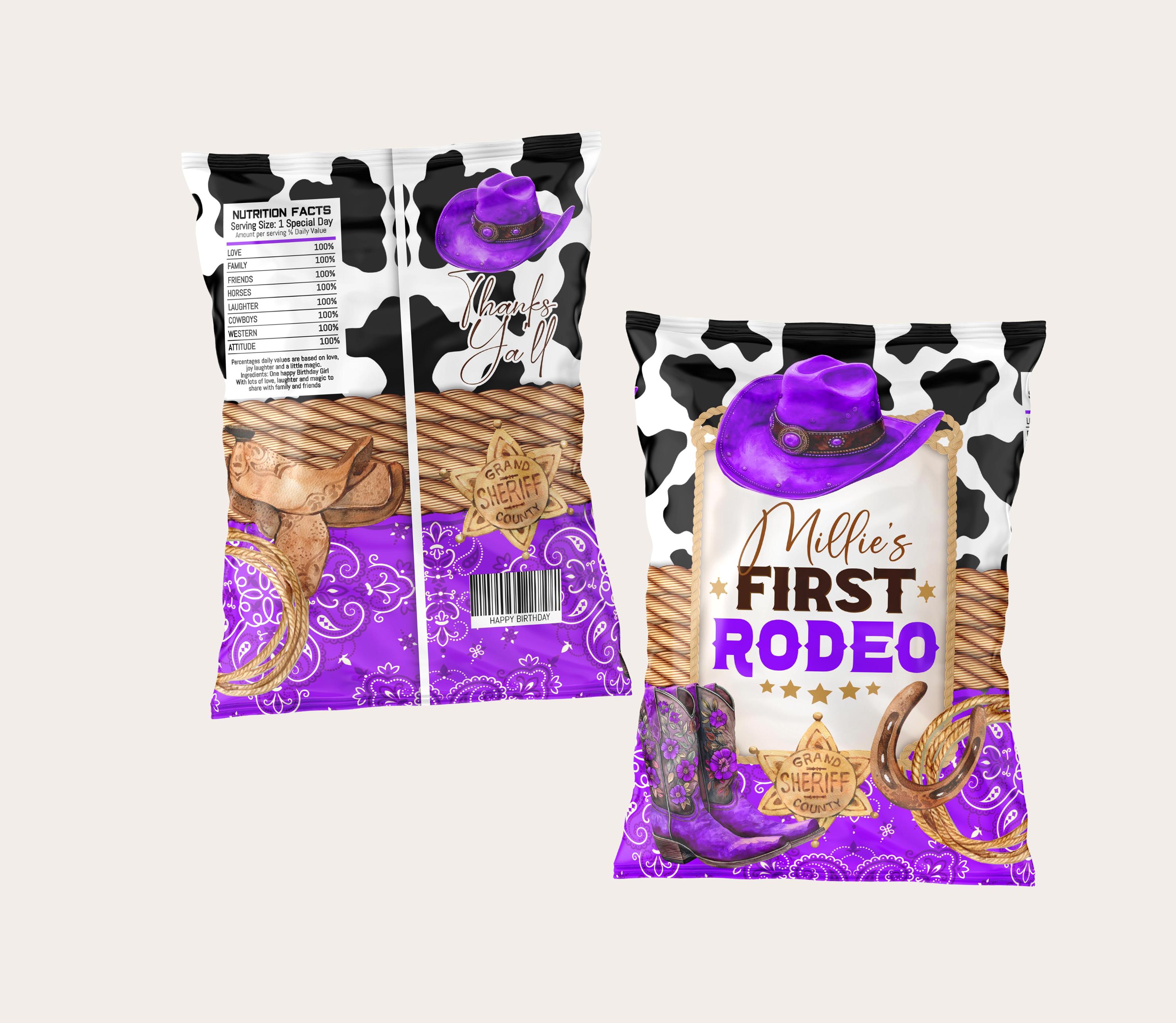 Cowgirl 1st Rodeo Chip Bag: Purple Western Birthday (editable Template ...