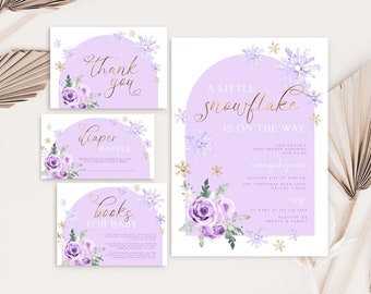Inbjudningspaket med blommig snöflinga till babyshowern (digital nedladdning) CBS12