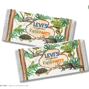 Editable template Reptiles party Candy Bar wrapper, Birthday Printable templates, custom candy bar, Editable Favors
