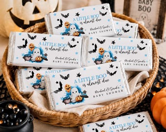 Editable Little Boo Baby Shower Candy Wrapper Blue Ghost (Digital Download) LBS1