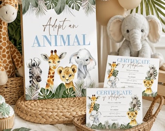 Safari Adopt an Animal Sign and Certificate printable digital download WILD006