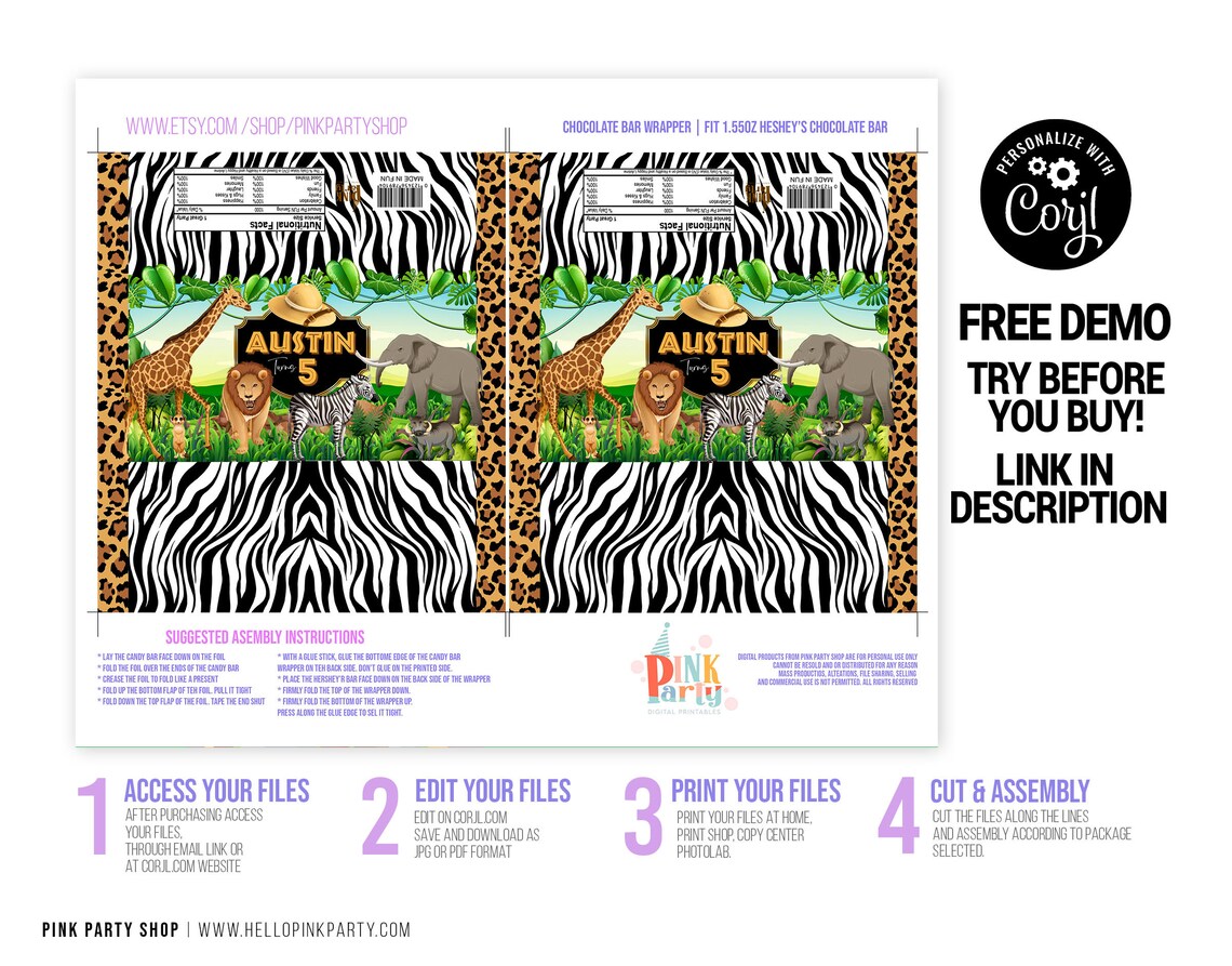 Kids Birthday Candy Bar Wrapper Template Printable Kids - Etsy