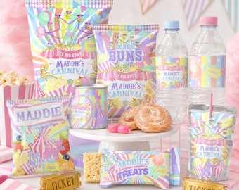 Carnival Birthday Party Bundle: Editable Circus Fair Favor Labels (Digital Download) CB10
