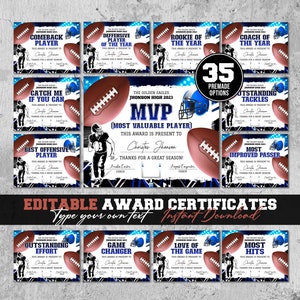 Bearbeitbares Fußballpreis-Zertifikat Preisverleihungs-Urkunde zum Saisonende Football Awards Team Party Printables Zeremonie Geschenk DIY-Diplom