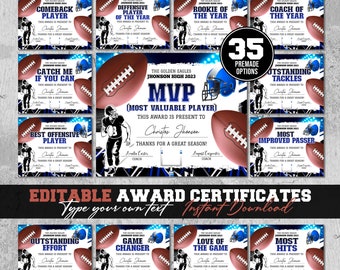 Editable Football Award Certificate Award Ceremony Certificate End of Season Football Awards Team Party Printables Ceremony gift DIY Diploma