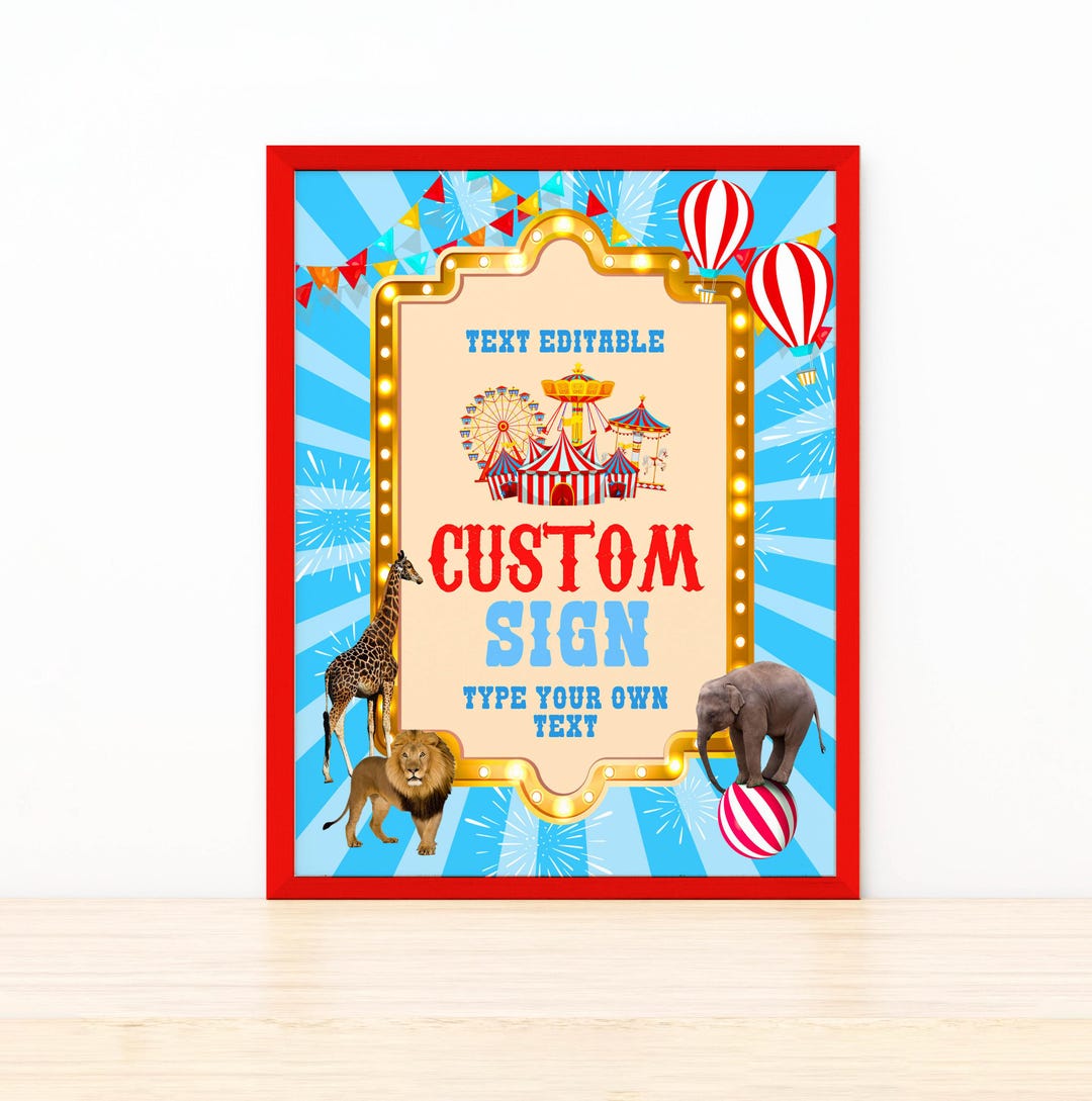 Circus Editable Sign Custom 8x10 Sign Circus Animals Editable Sign 8x10 ...