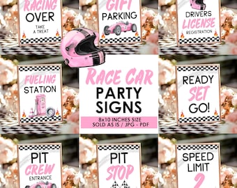 Race Car Birthday Party Signs: Pink Racing Girl Decor (Digital Download) RCP6