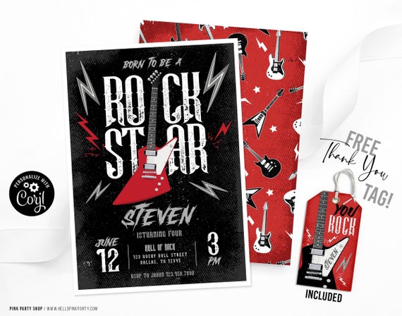 Rock and Roll Birthday Invitation Template Printable Rock - Etsy