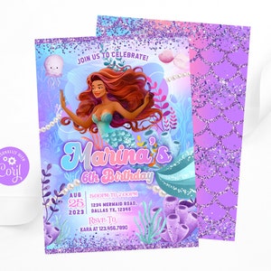 Mermaid Birthday Party Invitation Editable Template Under the Sea Birthday Party Invite Girl 1st Birthday Instant Download