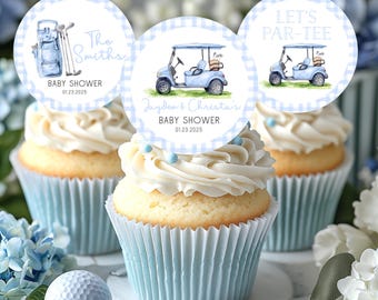 Golf-Thema Tortenaufsatz „A Little Putter Is On The Way“ – Schwarzer Glitzer, Für Babyparty & 1. Geburtstag