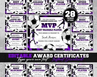 Editable Soccer Award Certificate End of Season Soccer Award Ceremony Certificate for Girls Soccer Team Printable Female Football Diploma