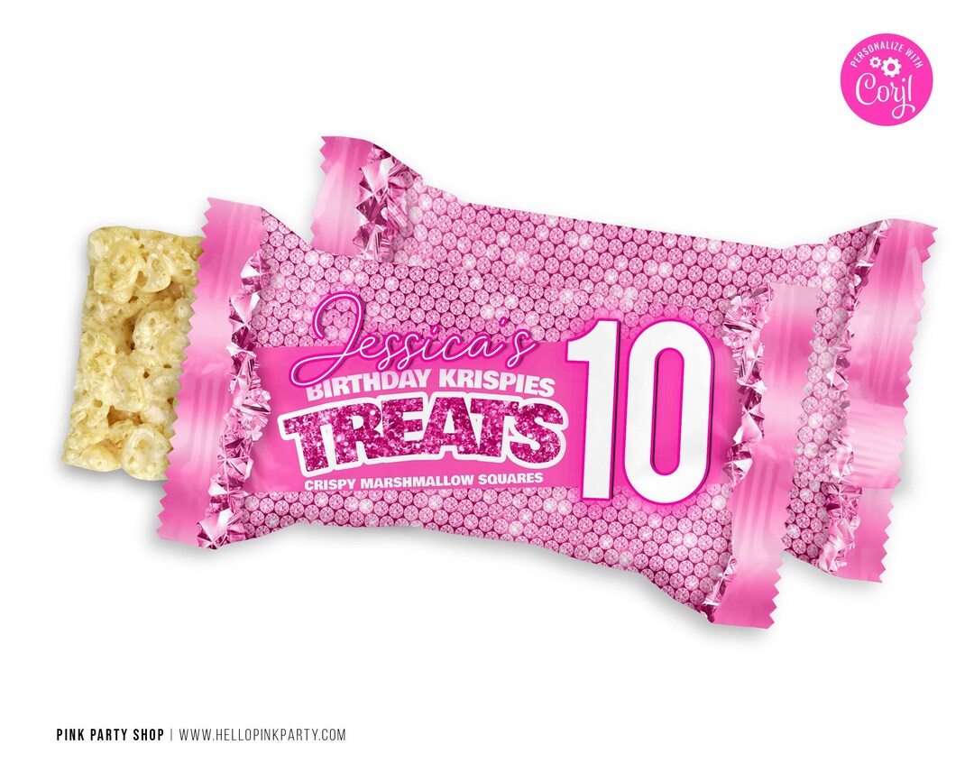 Shades of Pink Birthday Rice Treats Wrapper: Editable Party Favor ...
