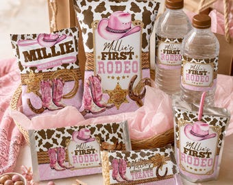 Cowgirl 1st Rodeo Birthday Party Bundle: Editable Pink Western Labels (Digital Download)