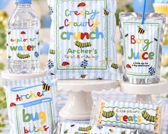 Little Bug Party Favor Bundle, Editable Snack Wrapper Canva Templates